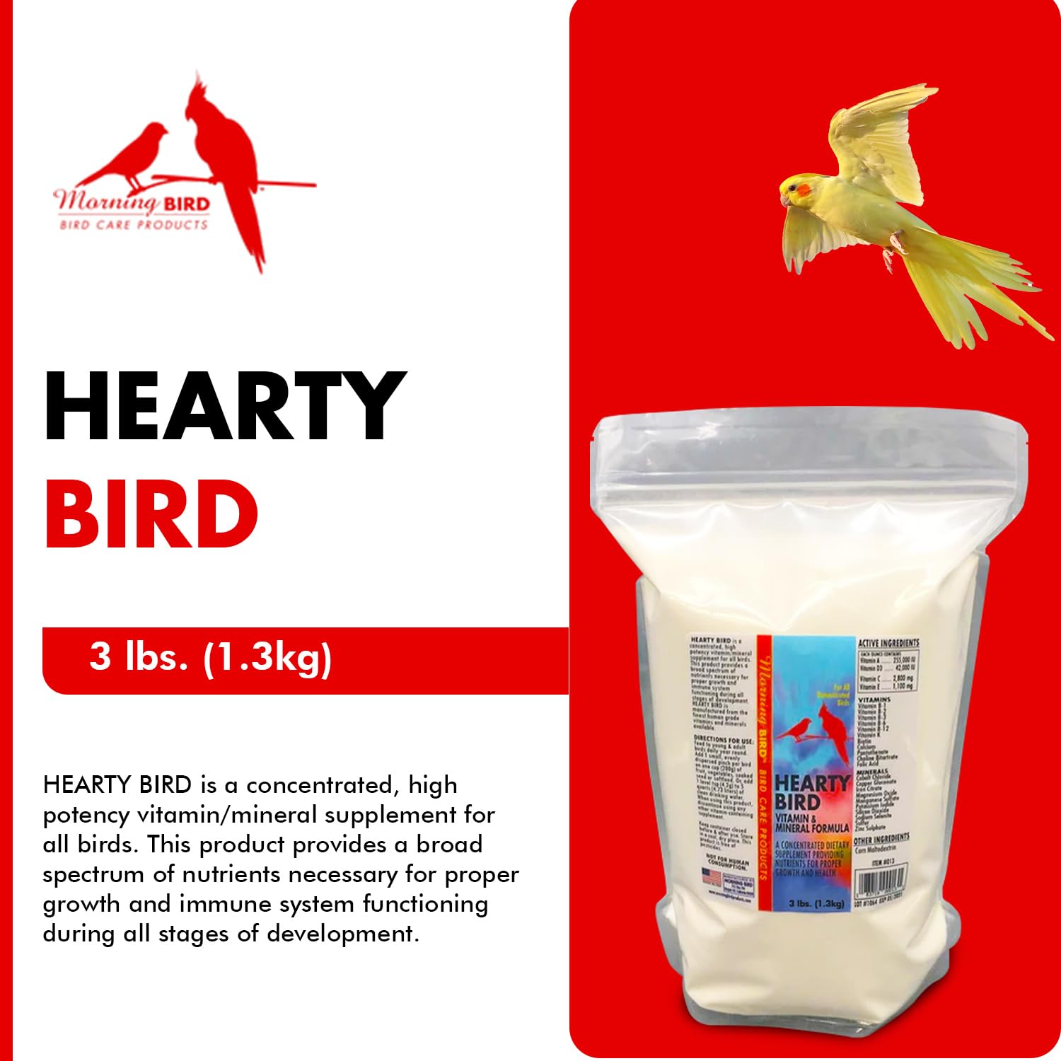 Morning Bird Hearty Bird 3 lbs - Daily Multivitamin Powder for Birds - Energy Support with Immune Booster & Wellness - Protein S